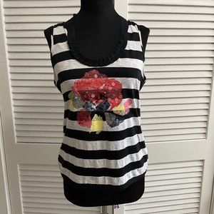Anthropologie Black White Striped FlowerTank